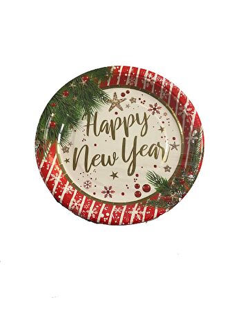 YILBAŞI TABAK VARAK BASKILI HAPPY NEW YEAR 6'LI 23 CM