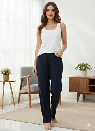 KADIN LACİVERT FİTİLLİ İNTERLOK TEK ALT