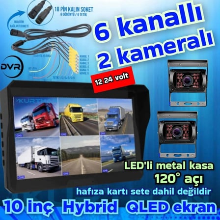 2 ADET BUS METAL KASA  KAMERA 6 KANALLI 10'' DVR MONİTÖR SETİ 12-24 V 256 GB