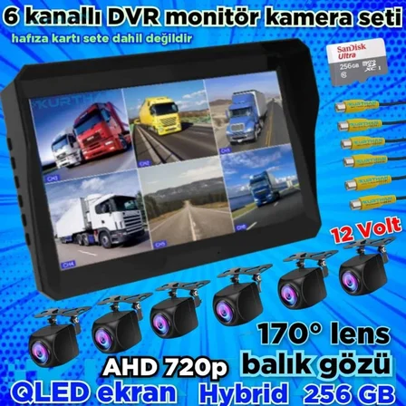 4X3 CM. KÜP  AHD 720P 170 DERECE BALIK GÖZÜ LENS KAMERA QLED EKRAN 10'' DVR MONİTÖR    12 V  256 GB