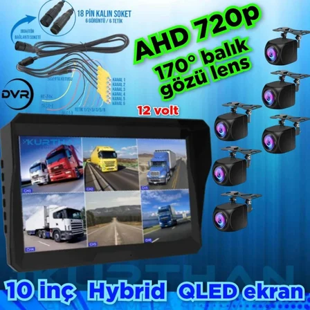4X3 CM. KÜP  AHD 720P 170 DERECE BALIK GÖZÜ LENS KAMERA QLED EKRAN 10'' DVR MONİTÖR    12 V  256 GB