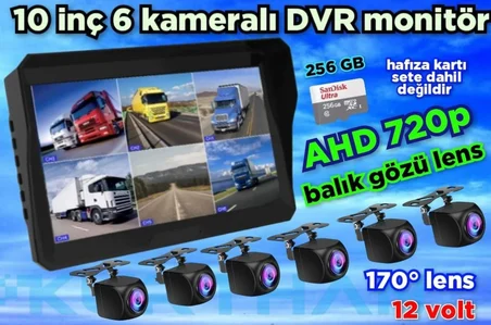 4X3 CM. KÜP  AHD 720P 170 DERECE BALIK GÖZÜ LENS KAMERA QLED EKRAN 10'' DVR MONİTÖR    12 V  256 GB