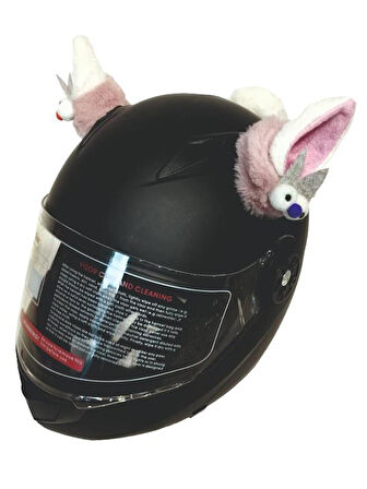 PELUŞ KASK KULAĞI (JK-P4) GÖZLÜ KULAK - Beyaz Pembe - Kemer Beyaz