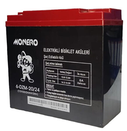 MONERO 12V-20/24 AMPER DİK  E-BIKE AKÜ 6'LÜ PAKET (EBATLAR: 180 x 78 x 170mm)