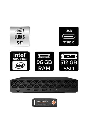Elitedesk 8 Mini G1I Aı Core Ultra 5 225 96GB RAM 512GB SSD FreeDOS 998V3ETPN333 Mini PC + Per4 USB