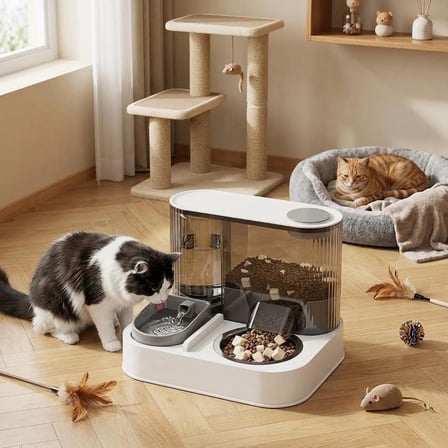 Monozone 2'si1 Arada Otomatik Kedi Su Sebili Çelik Hazneli Mama Kabı Kedi Köpek Mama Su Saklama Kabı
