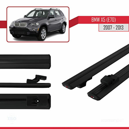 BMW X5 (E70) 2007-2013 Arası ile Uyumlu BASIC Model Ara Atkı Tavan Barı Siyah 2 Adet