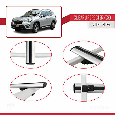 Subaru Forester 5 (SK) 2019-2024 Arası ile Uyumlu BASIC Model Ara Atkı Tavan Barı Gri 2 Adet