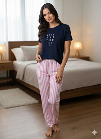 KADIN LACİVERT YAZLIK PİJAMA TAKIM