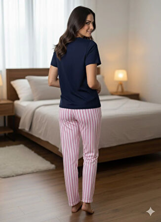 KADIN LACİVERT YAZLIK PİJAMA TAKIM
