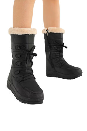 Termal Yünlü Kadın Kar Botu SİYAH