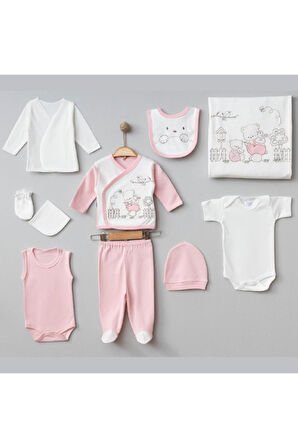 0-3 AY UNISEX HASTANE ÇIKIŞI PEMBE BAHÇIVAN AYI 10LU SET #600ZP-PMBE