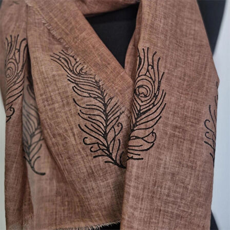 Pamuklu Fular, Tahta Baskılı, Hediyelik , El Yapımı  Taşlanmış Pamuklu Fular, 60100118031