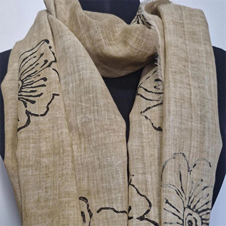 Pamuklu Fular, Tahta Baskılı, Hediyelik , El Yapımı  Taşlanmış Pamuklu Fular, Moli Tasarım