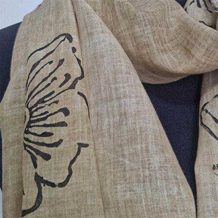 Pamuklu Fular, Tahta Baskılı, Hediyelik , El Yapımı  Taşlanmış Pamuklu Fular, Moli Tasarım