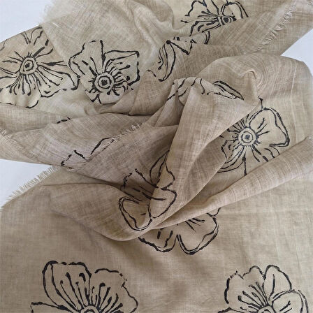 Pamuklu Fular, Tahta Baskılı, Hediyelik , El Yapımı  Taşlanmış Pamuklu Fular, Moli Tasarım