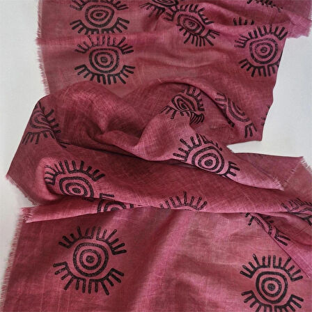 Pamuklu Fular, Tahta Baskılı, Hediyelik , El Yapımı  Taşlanmış Pamuklu Fulari Moli Tasarım