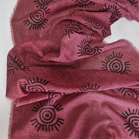 Pamuklu Fular, Tahta Baskılı, Hediyelik , El Yapımı  Taşlanmış Pamuklu Fulari Moli Tasarım