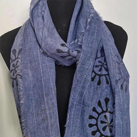 Pamuklu Fular, Tahta Baskılı, Hediyelik , El Yapımı Taşlanmış Pamuklu Fular, Moli Tasarım