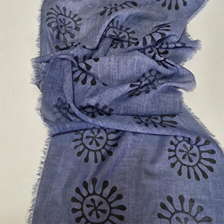 Pamuklu Fular, Tahta Baskılı, Hediyelik , El Yapımı Taşlanmış Pamuklu Fular, Moli Tasarım