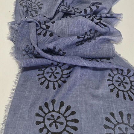 Pamuklu Fular, Tahta Baskılı, Hediyelik , El Yapımı Taşlanmış Pamuklu Fular, Moli Tasarım