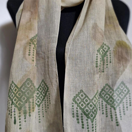 Pamuklu Fular, Ekolojik boyamalı tahta baskılı , Hediyelik Şık Fular, El Yapımı, Moli Tasarım