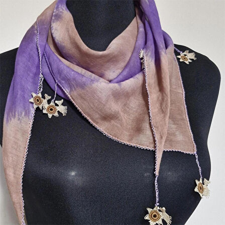 Üçgen Batik Boyalı, İğne Oyalı Pamuk Fular Hediyelik, El Yapımı,  Tasarım, Moli Tasarım