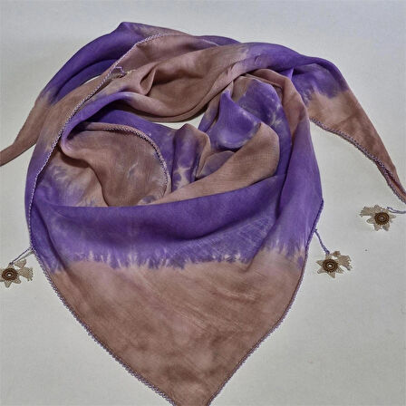 Üçgen Batik Boyalı, İğne Oyalı Pamuk Fular Hediyelik, El Yapımı,  Tasarım, Moli Tasarım