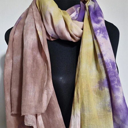 Geniş Batik Boyama Pamuklu Şal, Mevsimlik El Boyaması, Tasarım Şal, Hediyelik, Moli Tasarım