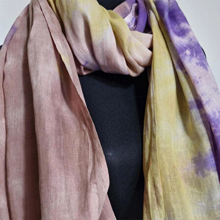 Geniş Batik Boyama Pamuklu Şal, Mevsimlik El Boyaması, Tasarım Şal, Hediyelik, Moli Tasarım