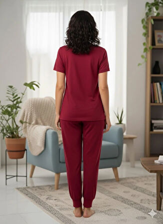 KADIN BORDO  PİJAMA TAKIM