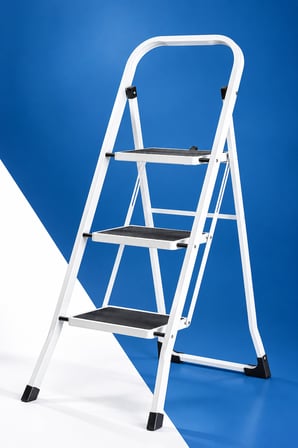  Minitower 3 Basamaklı Metal Merdiven - Ekstra Güçlü Beyaz