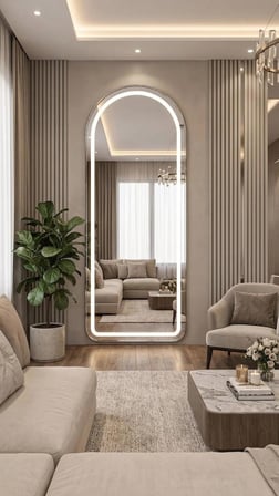 KROM METAL ÇERÇEVELİ LEDLİ DİMMERLİ OVAL AYAKLI boy aynası