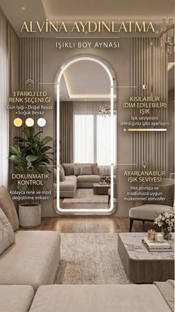KROM METAL ÇERÇEVELİ LEDLİ DİMMERLİ OVAL AYAKLI boy aynası