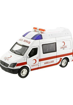 Metal Çek Bırak Sesli ve Işıklı Ambulans ( 1/36 Ölçek )