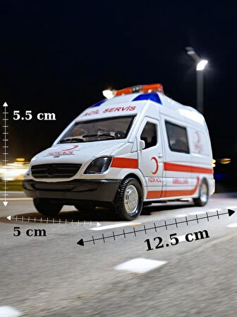 Metal Çek Bırak Sesli ve Işıklı Ambulans ( 1/36 Ölçek )