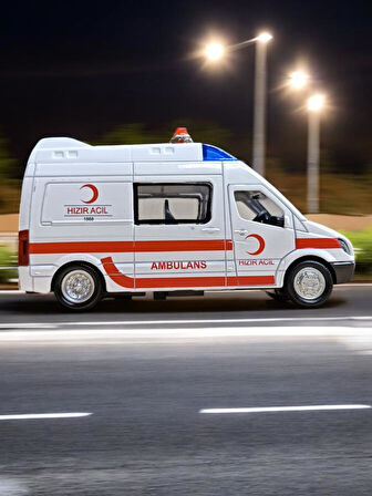 Metal Çek Bırak Sesli ve Işıklı Ambulans ( 1/36 Ölçek )