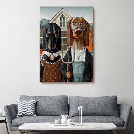 Amerikan Gotik Klasiği Köpekler Tablosu-6012