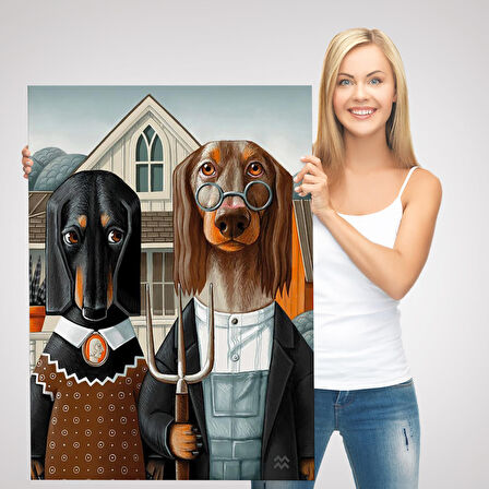 Amerikan Gotik Klasiği Köpekler Tablosu-6012