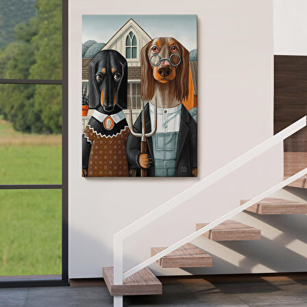 Amerikan Gotik Klasiği Köpekler Tablosu-6012