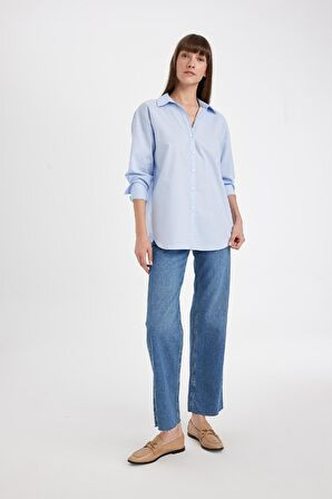 DeFacto Oversize Geniş Kalıp Basic Düz Oxford Uzun Kollu Gömlek C4597AX24AUBE810