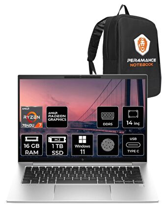 HP EliteBook 845 G10 Ryzen 7 7840U 16GB RAM 1TB SSD 14'' WUXGA W11HOME 8A3T0EA & PER4 ÇANTA
