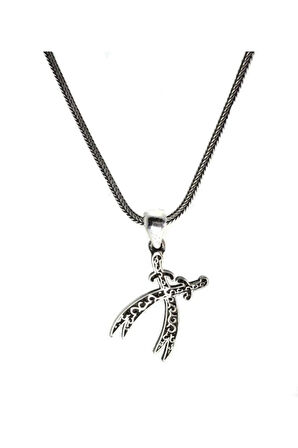 Çift Zülfikarlı Gümüş Erkek Kolye Zincir Küçük Boy