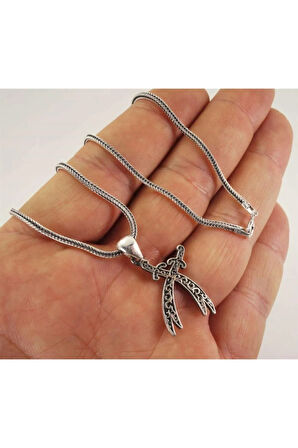 Çift Zülfikarlı Gümüş Erkek Kolye Zincir Küçük Boy