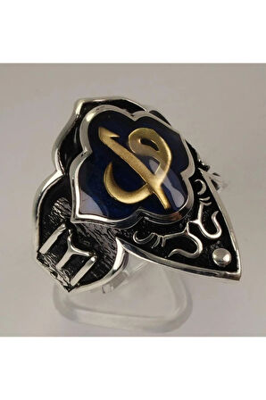 Gümüş Erkek Zihgir Başparmak Yüzük Mavi Vav Elif Model