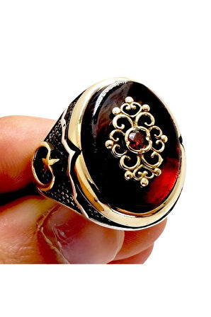 Ayyıldızlı Otantik Tasarım Kırmızı Erkek Gümüş Yüzük