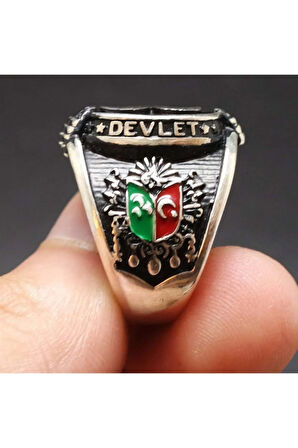 Devlet Ebed Müddet Yazılı Üç Hilalli Erkek Gümüş Yüzük