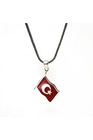 Mineli Gümüş Lila Bayrak Kolye Zincir