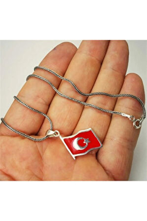 Mineli Gümüş Lila Bayrak Kolye Zincir