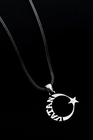 Yeni Model Vatan Yazılı Lila Türk Bayrağı Erkek Gümüş Kolye Zincir